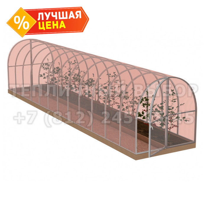 Теплица из поликарбоната-фито Усиленная Арочная 1,6х8 h=1.68 м профиль 20х20 мм