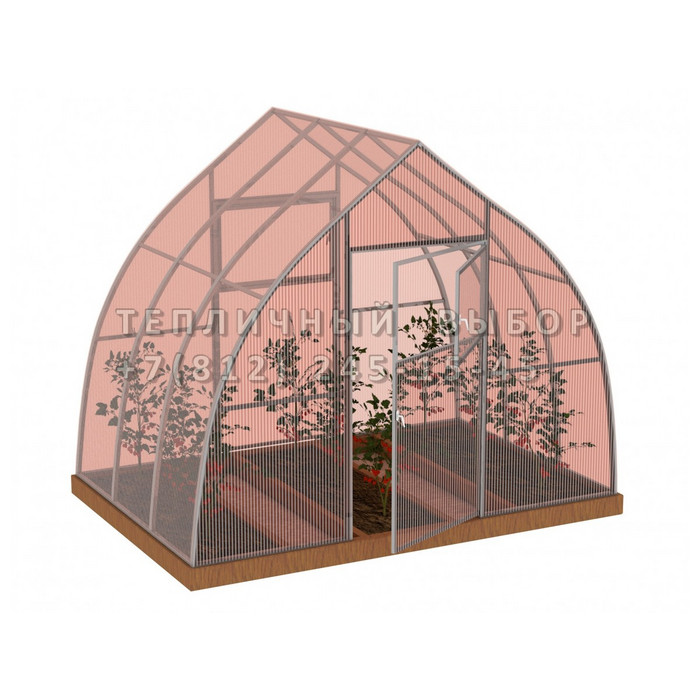 Теплица из поликарбоната-фито Усиленная Капелька 2,5х2 h=2.3 м профиль 25х25 мм