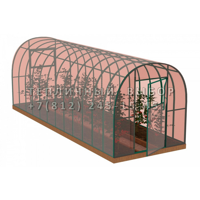Теплица из поликарбоната-фито Усиленная Арочная 2,1х8 h=2 м профиль 25х25 мм Зеленый