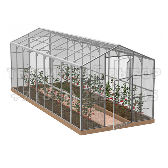 Теплица из поликарбоната Усиленная Домиком 2,3х12 h=2.1 м профиль 25х25 мм